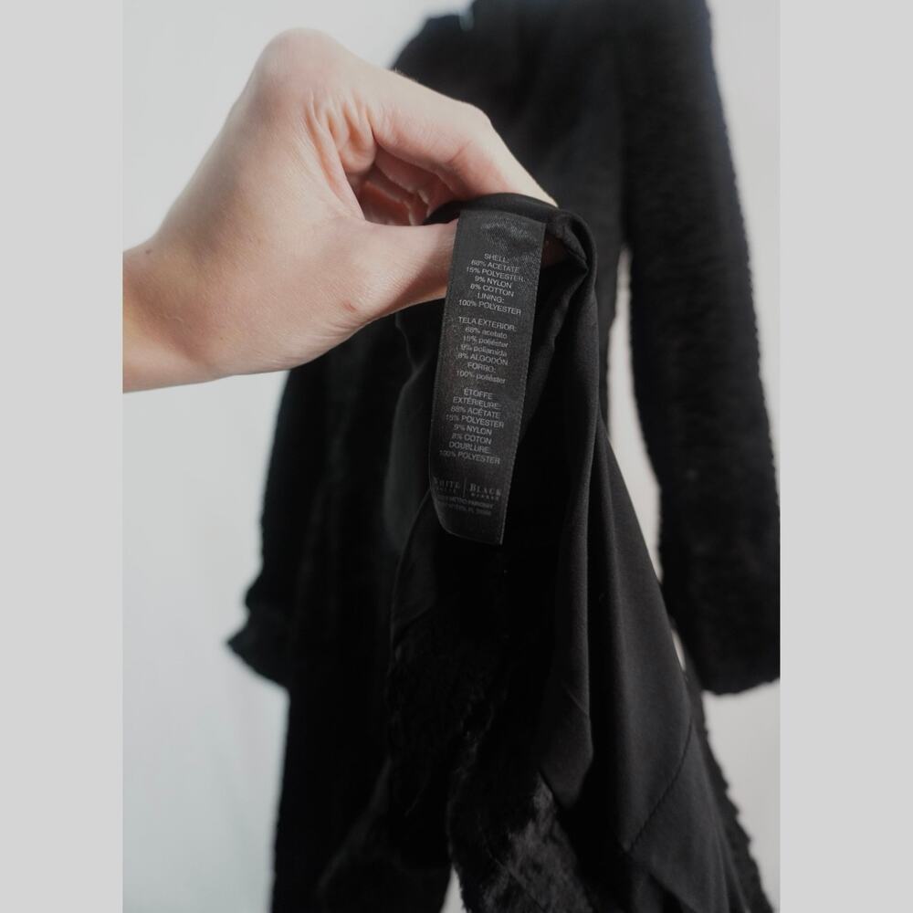 White House Black Market Black Textured Faux Fur Long Coat